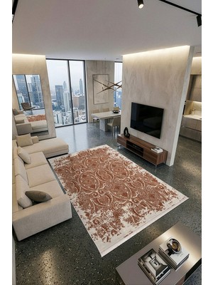 Cotto Home Ipeksi IP025K Gri Kiremit Modern Desen Pamuk Taban Salon Mutfak Halısı Tozu Yok