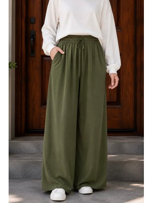 İmaj Butik Haki Bel Lastikli Ip Bağlamalı Cepli Pantolon