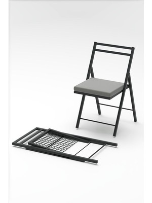 RetoDesign 1 Adet Katlanır Metal Sandalye Minderli Bistro Sandalye 2024S