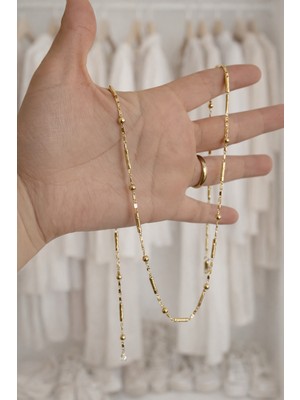 Owentis Gold Vintage Kuyumcu Model Mix Boncuk Cherie Zincir Kolye 60 cm -Kararma Yapmaz-