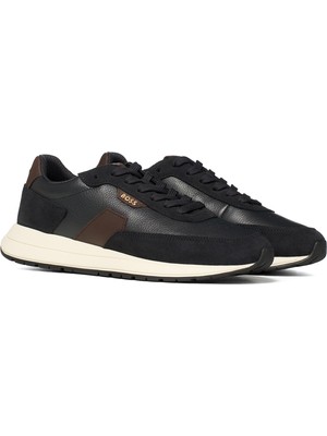 Boss Erkek Rahat Taban Deri Düz Taban Siyah Sneaker 50568951-002