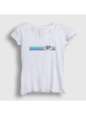 Presmono Kadın Beyaz Stripes Bike Hediye Bisiklet T-Shirt