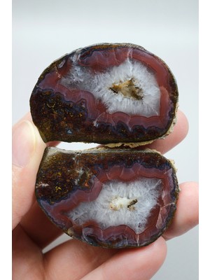 Healcrystal Almus Karadeniz Akik Çifti | Derin Burgonya Kırmızısı, Dumanlı Gri ve Beyaz Kuvars Tüy Akik
