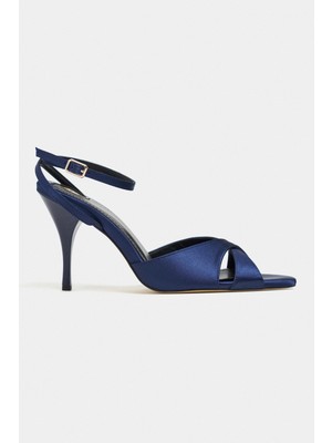 Nişantaşı Shoes Monica Lacivert Saten Bilek Kemer Detaylı Kadın Ince Topuklu Ayakkabı
