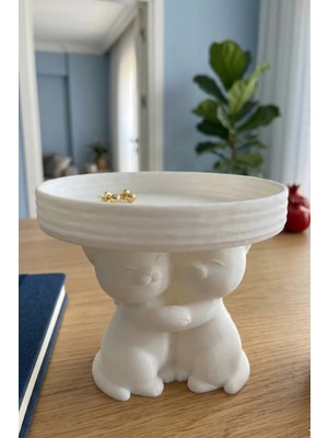 Morbella Konsol Üstü Beyaz 14X12 cm | 3 Kedi Form Sunum Kasesi Sevimli Dekoratif Modern Tasarım