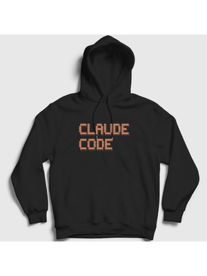Presmono Unisex Siyah Logo Claude Code Kapüşonlu Sweatshirt