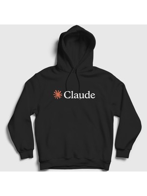 Presmono Unisex Siyah Logo Star Claude Kapüşonlu Sweatshirt