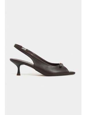 Nişantaşı Shoes Rone Kahve Mat Sivri Burun Önü Açık Tokalı Ince Topuklu Kadın Ayakkabı