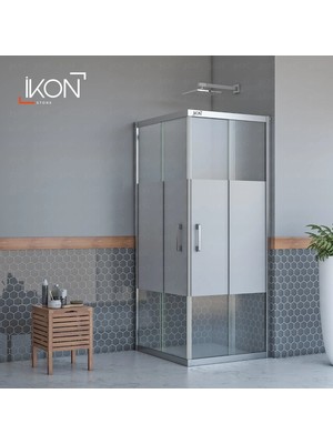 İkon Duş Sistemleri Krom Kare Buzlu 03 Duş Kabini H:190