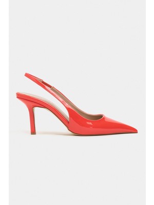 Nişantaşı Shoes Parla Turuncu Rugan Kemer Detay Sivri Burun Kadın Topuklu Ayakkabı