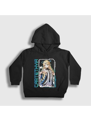 Presmono Unisex Çocuk Siyah Cartethyia Wuthering Waves Kapüşonlu Sweatshirt