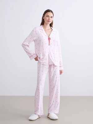 Lc Waikiki Yeni Sezon Gömlek Yaka Bağlama Detaylı Kadın Pijama Takımı