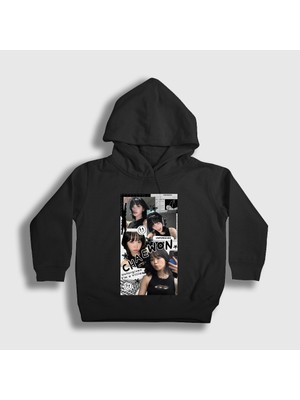 Presmono Unisex Çocuk Siyah Kim Chaewon Unforgiven K-Pop Le Sserafim Kapüşonlu Sweatshirt