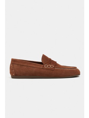 Nişantaşı Shoes Jery Taba Süet Deri Kadın Loafer Ayakkabı