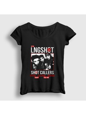 Presmono Kadın Siyah Poster V2 Shot Callers K-Pop Lngshot T-Shirt