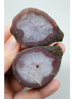 Healcrystal Magenta Kırmızılı Mor Quartz Çekirdekli Siyah Deniz Akik Çifti