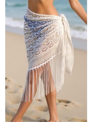 Beyaz Püsküllü Sarong Pareo