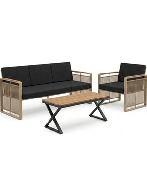 Upstyle Maris Bahçe Balkon Oturma Takımı | Metal Karkas, 3+1 Koltuk, Cappucino Siyah