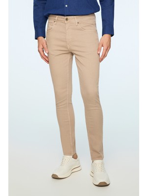 Morven  Erkek Bej Denim 5 Cep Slim Fit Jean Kot Pantolon