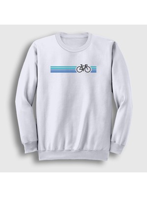 Presmono Unisex Beyaz Stripes Bike Hediye Bisiklet Sweatshirt