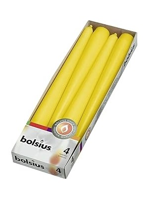 Uravas Store Bolsius Sarı Konik Şamdan Mumlar 4 Paket - 24,5 cm - 7,5 Saat Yanan Damlamayan Mumlar - Akşam Yemeğ
