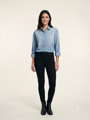 Centilmen Asso Taş Işlemeli Mavi Denim Gömlek 2582