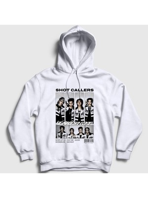 Presmono Unisex Beyaz Poster Shot Callers K-Pop Lngshot Kapüşonlu Sweatshirt