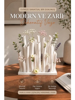 Morbella Modern Dekoratif Çiçek Vazosu | Minimal Masaüstü Vazo Ev ve Ofis Dekoru
