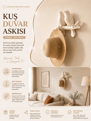 Morbella Minimal Kuş Askılığı, Entryway ve Antre Için Duvar Organizeri Dresuar Dekoratif Obje