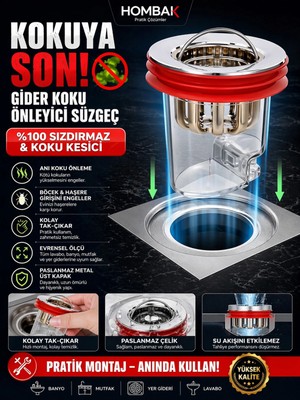 Marsilyan Kırmızı Valfli Gider Koku Önleyici Süzgeç Silikon Contalı Sızdırmaz Gider Kapağı