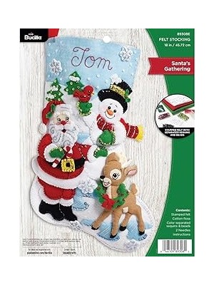 Uravas Store Bucilla Keçe Aplike Noel Çorabı, Noel Baba'nın Buluşması, 45,72 Cm, Kumaş