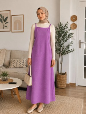El Moda Kadın Pembe Özel Örme Kumaş Ayarlanabilir Ip Askılı Jile Elbise