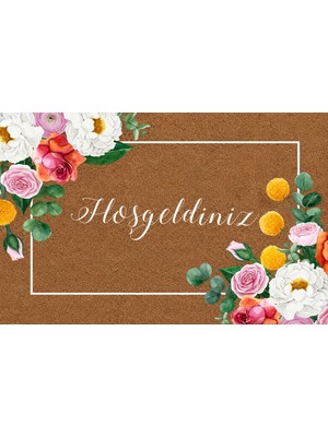 Türkeli Kapı Önü Paspası Kaymaz Ağır Tabanlı Gül,çiçek Desen Hoş Geldiniz Dekoratif (45X70 Cm) Kod T2