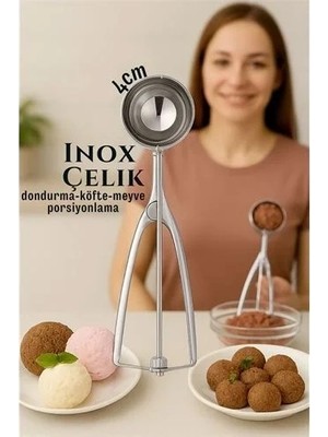 Uravas Store Inox 4 cm Dondurma Kaşığı - Karpuz Kurabiye Köfte Helva Porsiyonlama 722039