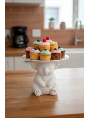 Morbella Kahve Köşesi Beyaz 15X17 cm | Koala Form Servis Standı Sevimli Modern Dekoratif Tasarım