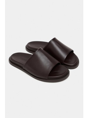 Nişantaşı Shoes Sorella Kahve Mat Geniş Bantlı Kadın Terlik