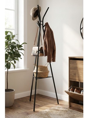 RetoDesign Raflı Ayaklı Askı 3 Ayaklı Antre Askı, Metal Ayaklı Askı 7500