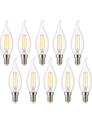 Larskas 4W E14 Kıvrık LED Mum Ampul – 35W Eşdeğer, 3000K Günışığı, 400 Lümen, 220-240V, Şeffaf Cam Filament, 10’lu Paket          [enerji Sınıfı F]