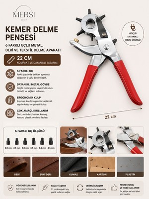 Mersi Shop Kemer Delme Pensesi – 6 Farklı Uçlu, Metal, Deri ve Tekstil Delme Aparatı 22 cm