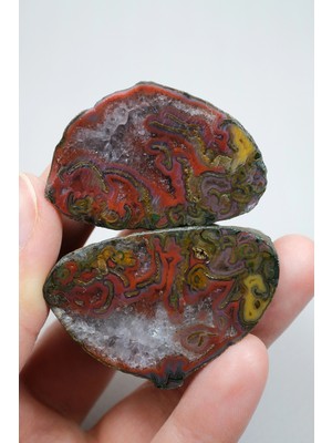 Healcrystal Nadir Karadeniz Akik Çifti | Cilalı Zonlu Akik Kuvars Çekirdekli