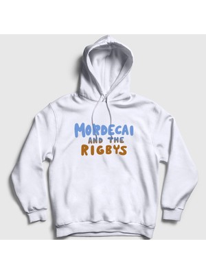 Presmono Unisex Beyaz Mordecai And The Rigbys Regular Show Kapüşonlu Sweatshirt