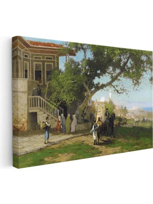 Kanvas Tablo Osmanlı Köşk Bahçesi Atlı Ziyaret Sahnesi Ev Ofis Duvar Dekoru 35 x 50 Kanvas Tablo 1