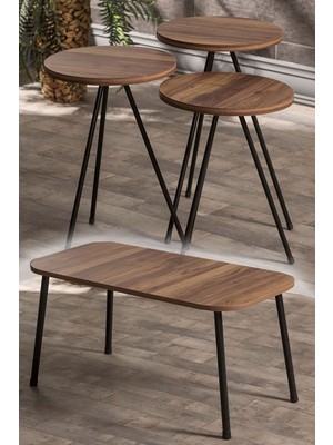 Zigon Sehpa ve Orta Sehpa Set Kr Metal Ceviz