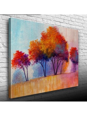 İşsevenler Sonbaharda Kızıla Çalan Ağaçlar Yağlıboya Kanvas Tablo 50 x 70