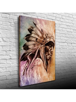 İşsevenler Dekoratif Yaşlı Kızılderili Erkek Portre Kanvas Tablo 50 x 70