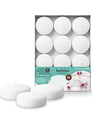 Uravas Store Bolsius Beyaz Mega Yüzen Mumlar, 8 Saat Yanma Süreli, Ø 7,6 cm Çapında, 12 Adet