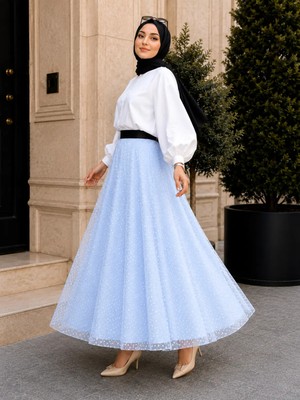 El Moda Kadın Puantiyeli Tül Mevlana Etek