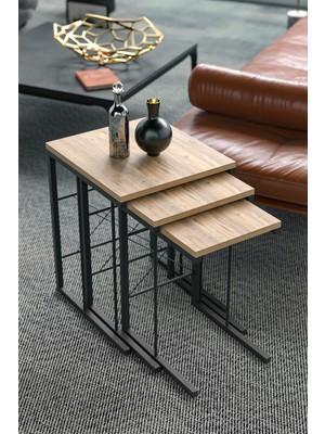 RetoDesign 3 Lü Zigon Sehpa Metal Ayaklı Dikdörtgen Şekil Modern Tasarım 3001