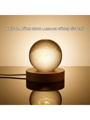 SBN - Store Kristal Gezegen Küre Ahşap Tabanlı USB Işıklı Gece Lambası - Lisinya