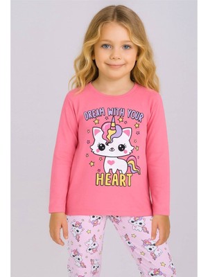 Diamondstar Kız Çocuk Baskılı Uzun Kollu %100 Pamuklu Pijama Takımı 5/8 Yaş